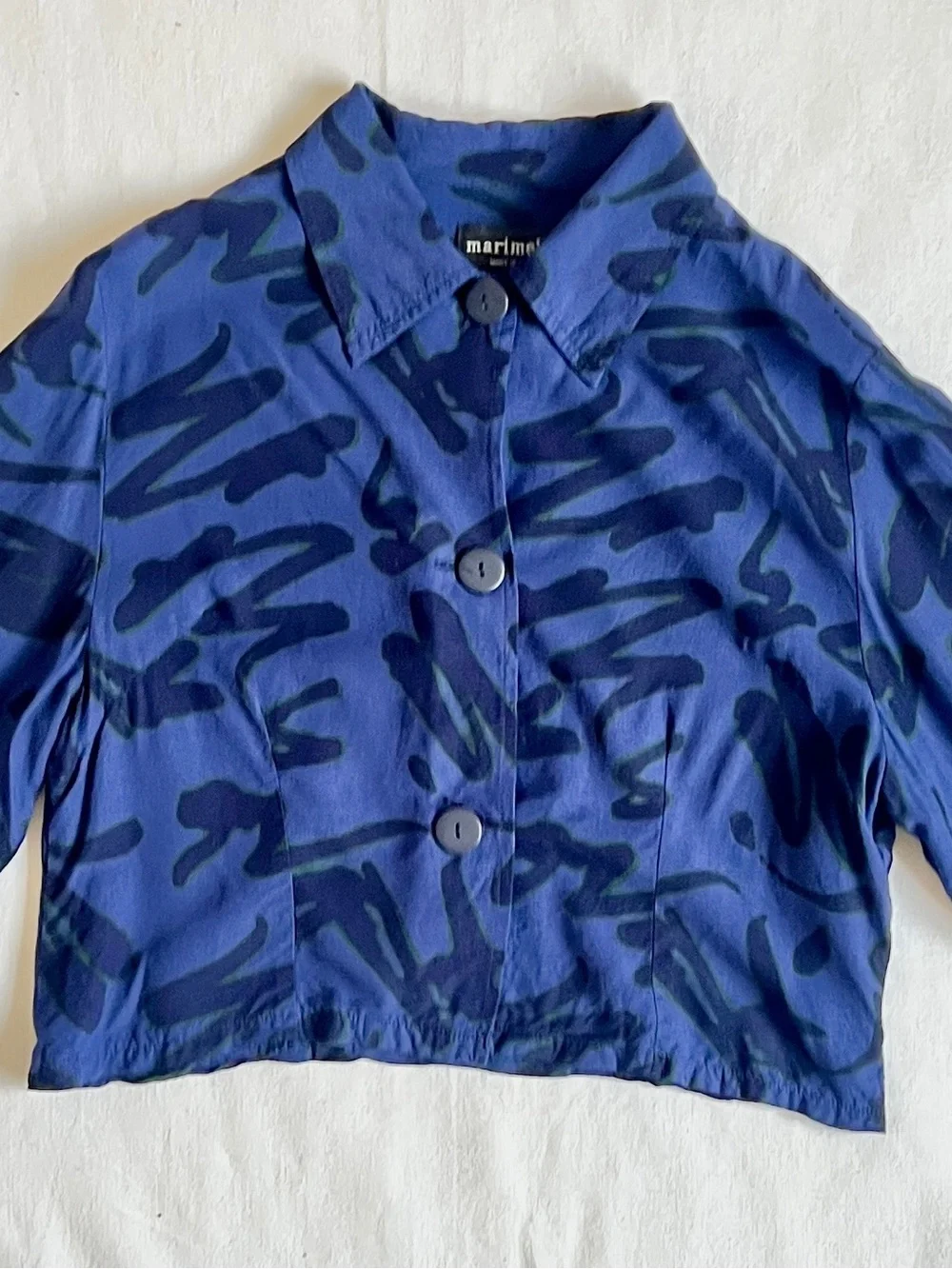 VTG Marimekko Finland 2pc set blouse pants cotton abstract print cropped top